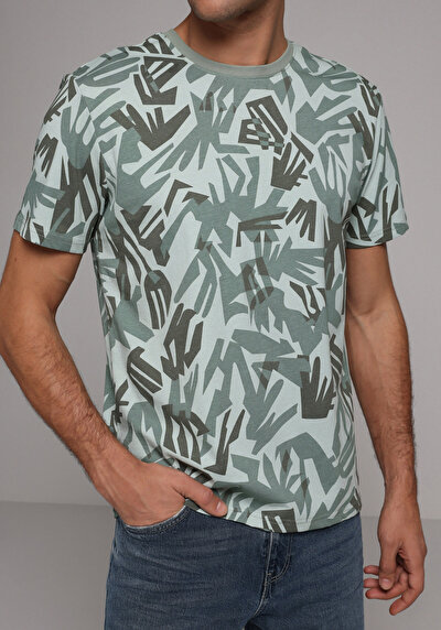 Image de T-shirt À Manches Courtes Vert Regular Fit Imprimé Homme