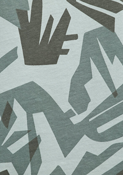 Afficher les détails de T-shirt À Manches Courtes Vert Regular Fit Imprimé Homme
