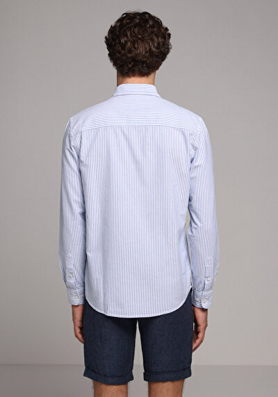 Image de Chemise À Manches Longues Bleu Regular Fit Rayé Sergé Homme