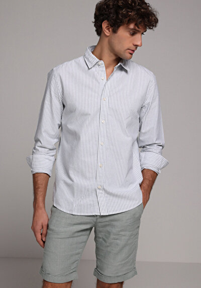 Afficher les détails de Chemise À Manches Longues  Regular Fit Rayé Sergé Homme