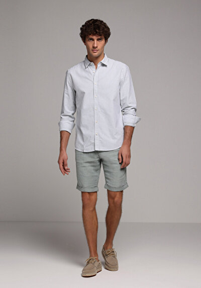 Afficher les détails de Chemise À Manches Longues  Regular Fit Rayé Sergé Homme