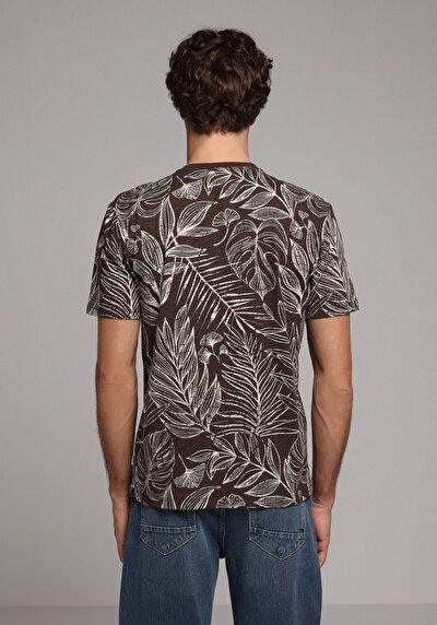 Image de T-shirt À Manches Courtes Marron Regular Fit Imprimé Homme