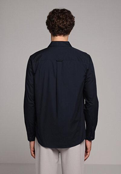 Image de Chemise À Manches Longues Marine Regular Fit Droit Popeline Homme