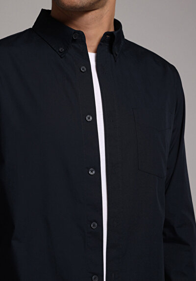 Image de Chemise À Manches Longues Marine Regular Fit Droit Popeline Homme