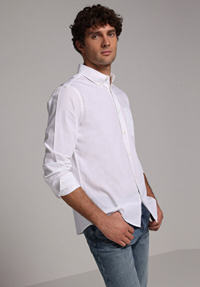 Image de Chemise À Manches Longues Blanc Regular Fit Droit Popeline Homme
