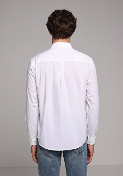 Image de Chemise À Manches Longues Blanc Regular Fit Droit Popeline Homme