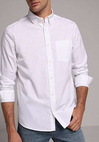 Image de Chemise À Manches Longues Blanc Regular Fit Droit Popeline Homme