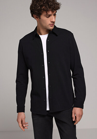Image de Chemise À Manches Longues Noir Regular Fit Droit Pique Homme