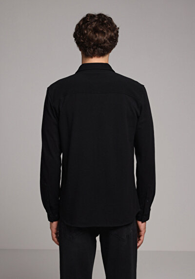 Image de Chemise À Manches Longues Noir Regular Fit Droit Pique Homme
