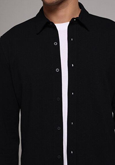 Image de Chemise À Manches Longues Noir Regular Fit Droit Pique Homme