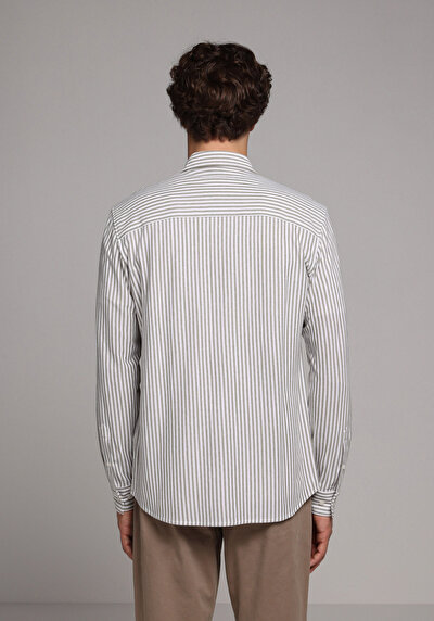 Image de Chemise À Manches Longues Vert Regular Fit Rayé Pique Homme