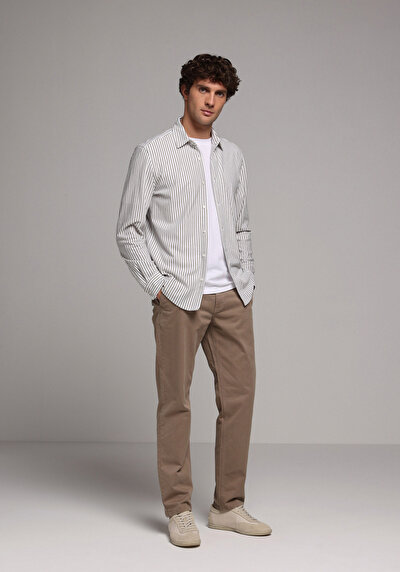 Image de Chemise À Manches Longues Vert Regular Fit Rayé Pique Homme