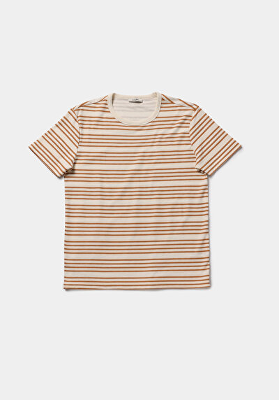 Image de T-shirt À Manches Courtes Marron Regular Fit Rayé Homme