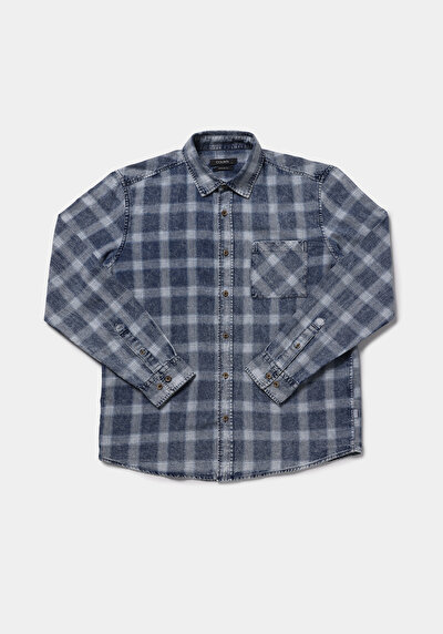 Afficher les détails de Chemise À Manches Longues Bleu Regular Fit Plaid Sergé Homme