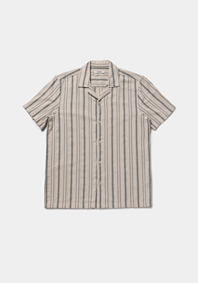 Image de Chemise À Manches Courtes Ecru Rayé Regular Fit Homme