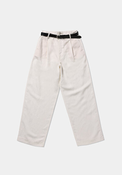 Afficher les détails de Pantalon Blanc Wide Leg High Rise En Ratière Regular Fit Femme