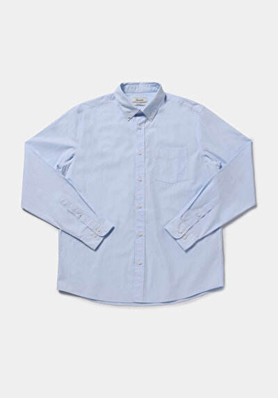 Afficher les détails de Chemise À Manches Longues Bleu Regular Fit Droit Popeline Homme