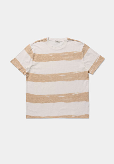 Image de T-shirt À Manches Courtes Beige Comfort Fit Rayé Homme
