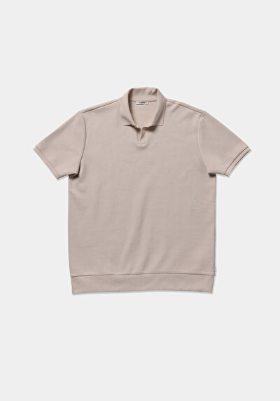 Image de T-shirt Polo À Manches Courtes Beige Droit Regular Fit Homme