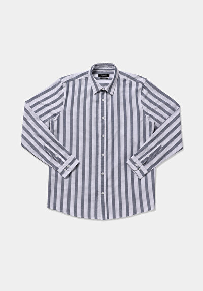 Image de Chemise À Manches Longues Bleu Regular Fit Rayé Ratière Homme