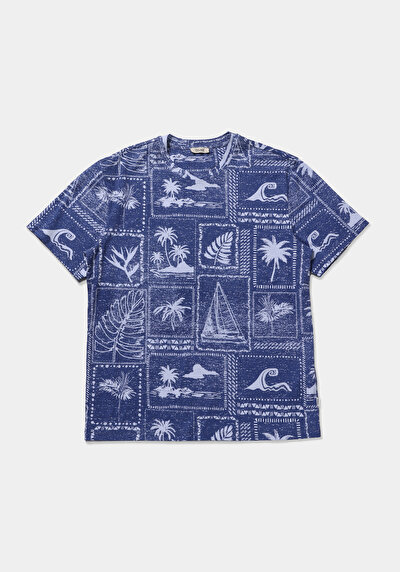 Image de T-shirt À Manches Courtes Bleu Comfort Fit Imprimé Homme