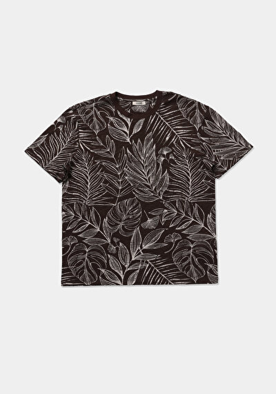 Image de T-shirt À Manches Courtes Marron Regular Fit Imprimé Homme