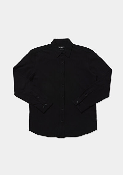 Image de Chemise À Manches Longues Noir Regular Fit Droit Pique Homme