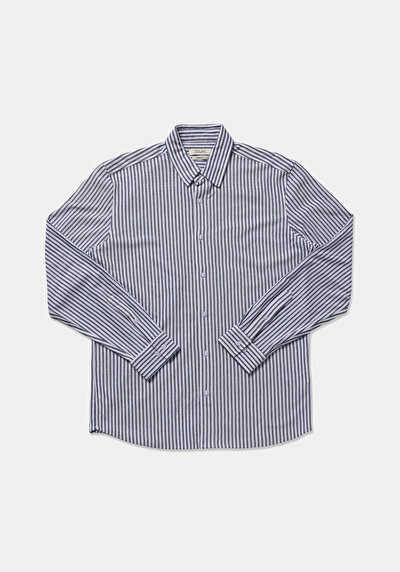 Image de Chemise À Manches Longues Bleu Regular Fit Rayé Pique Homme
