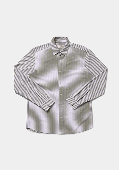 Image de Chemise À Manches Longues Vert Regular Fit Rayé Pique Homme
