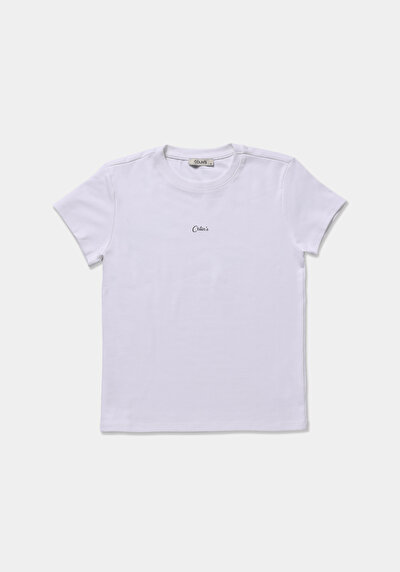Image de T-shirt À Manches Courtes Blanc Slim Fit Imprimé Femme