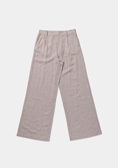 Afficher les détails de Pantalon Beige Wide Leg Low Rise En Uni Regular Fit Femme