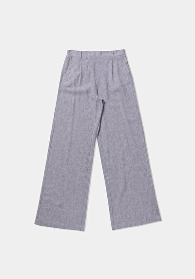 Afficher les détails de Pantalon Bleu Wide Leg Low Rise En Uni Regular Fit Femme
