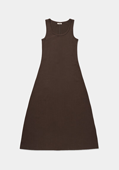 Afficher les détails de Robe Marron Regular Fit Sans Manches Maxi Verrouillage Femme