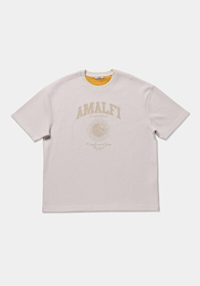 Image de T-shirt À Manches Courtes Beige Oversize Fit Droit Homme
