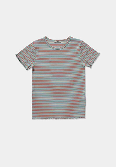 Image de T-shirt À Manches Courtes Multicolou Slim Fit Rayé Femme