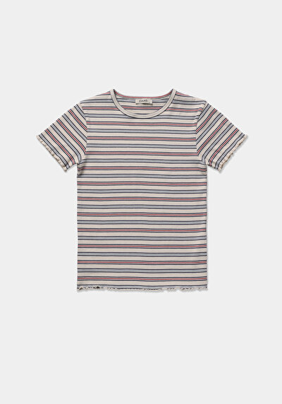 Image de T-shirt À Manches Courtes Multicolou Slim Fit Rayé Femme