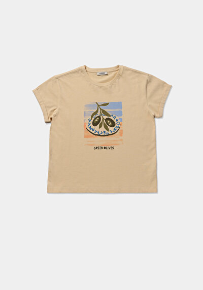 Afficher les détails de T-shirt À Manches Courtes Jaune Regular Fit Imprimé Femme