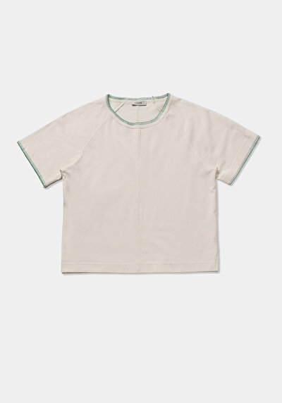 Image de T-shirt À Manches Courtes Ecru Regular Fit Brodé Femme