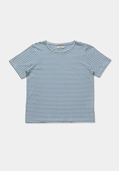 Afficher les détails de T-shirt À Manches Courtes Vert Regular Fit Rayé Femme