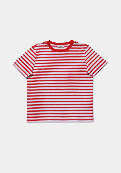 Image de T-shirt À Manches Courtes Rouge Regular Fit Rayé Femme