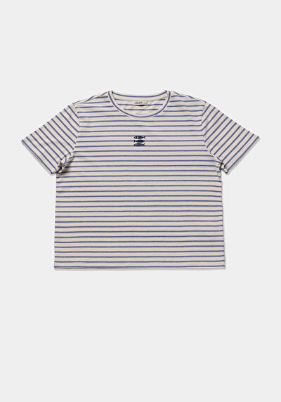Image de T-shirt À Manches Courtes Bleu Regular Fit Rayé Femme