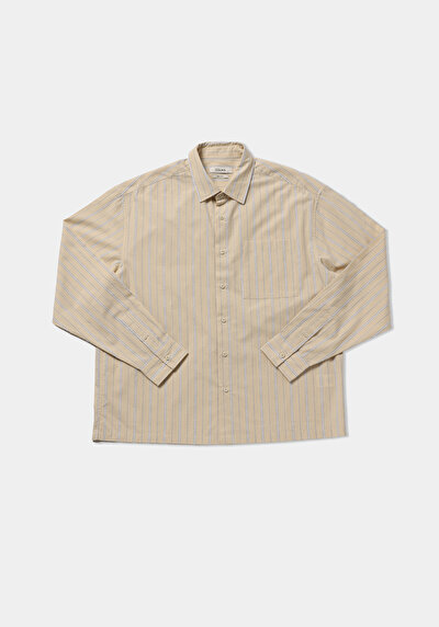 Afficher les détails de Chemise À Manches Longues Jaune Boxy Fit Rayé Ratière Homme