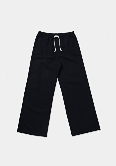 Afficher les détails de Pantalon Marine Wide Leg High Rise En Uni Regular Fit Femme