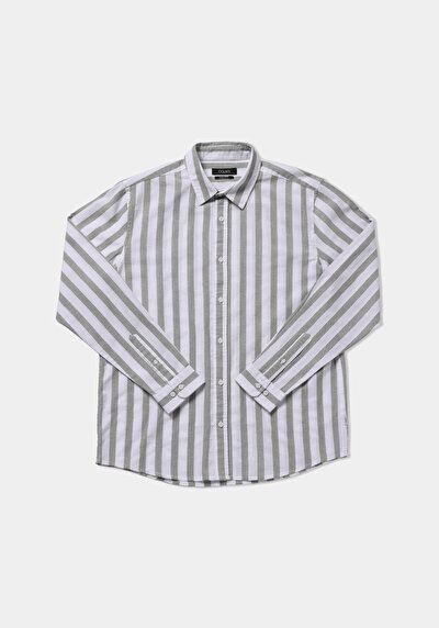 Image de Chemise À Manches Longues Vert Regular Fit Rayé Ratière Homme