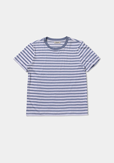 Image de T-shirt À Manches Courtes Bleu Regular Fit Rayé Femme