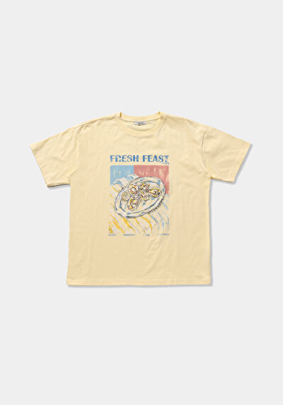 Image de T-shirt À Manches Courtes Jaune Relaxed Fit Imprimé Femme