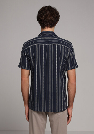 Image de Chemise À Manches Courtes Marine Rayé Regular Fit Homme