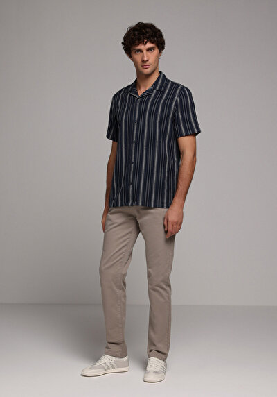 Image de Chemise À Manches Courtes Marine Rayé Regular Fit Homme