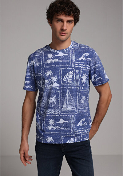 Image de T-shirt À Manches Courtes Bleu Comfort Fit Imprimé Homme