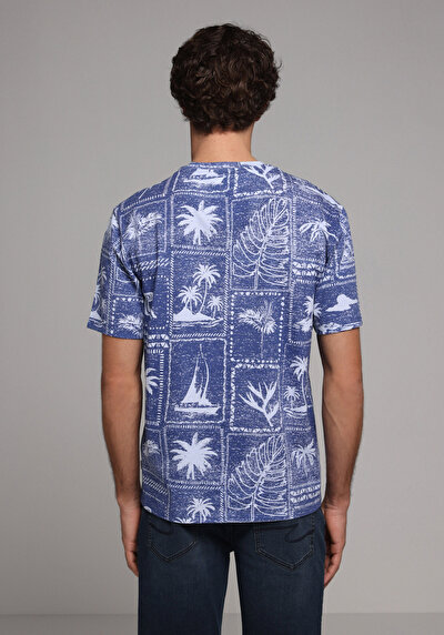 Image de T-shirt À Manches Courtes Bleu Comfort Fit Imprimé Homme